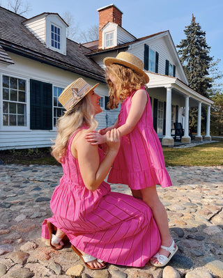 Girls Delphine Dress in Candy Pink Seersucker