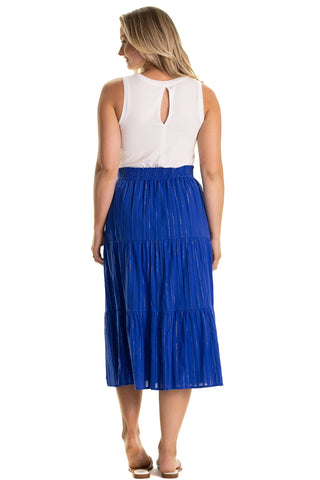 The Tansy Skirt in Bright Blue Metallic Stripe