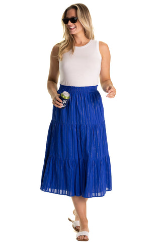 The Tansy Skirt in Bright Blue Metallic Stripe