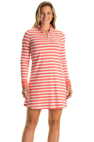 The Solange Dress in Coral & White Stripe