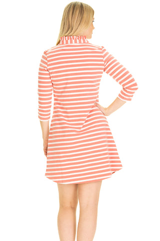 The Lillian Dress in Coral & White Stripe