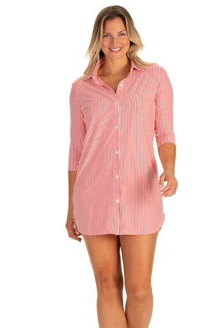 The Performance Flagler Coverup in Coral Pinstripe