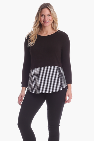 Allison Top in Black with Gingham