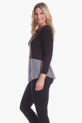Allison Top in Black with Gingham