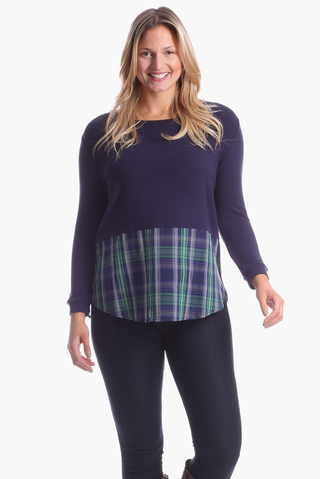 Allison Top in Navy with Plaid