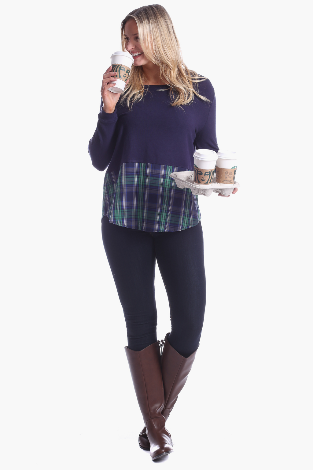 Allison Top in Navy with Plaid – Duffield Lane