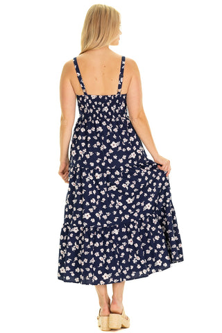 Navy Floral Tiered Dress with Adjustable Straps