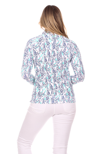 Finley Funnel Neck in Sailboat Print