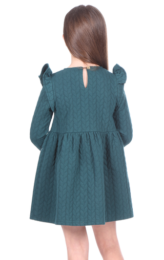 Girls Raelynn Dress in Green Cable Knit