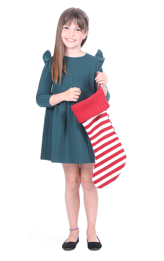 Girls Raelynn Dress in Green Cable Knit