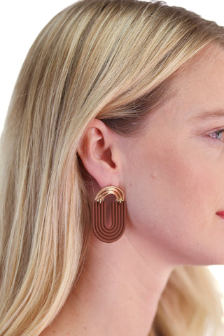 Sophee Open Frame Arches Earring in Brown & Gold