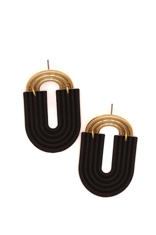 Sophee Open Frame Arches Earrings in Black & Gold