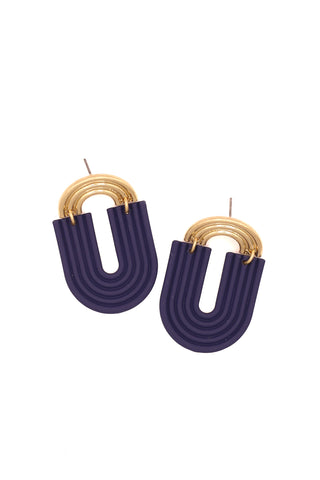 Sophee Open Frame Arches Earring in Navy & Gold