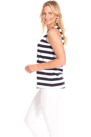 Serena Scallop Tank in Navy and White Stripes