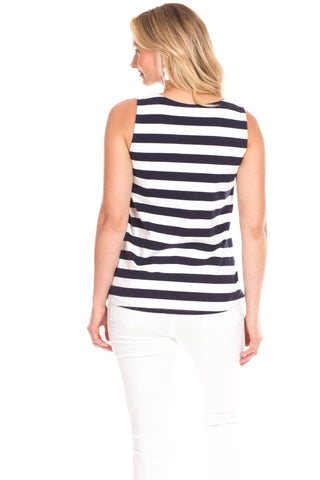 Serena Scallop Tank in Navy and White Stripes