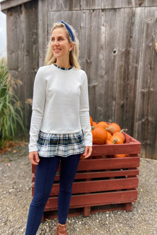 Nina Top in White Star with Plaid