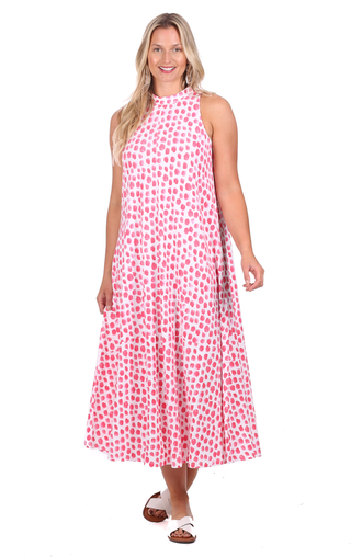 Lennox Midi Dress in Pink Watercolor Dot
