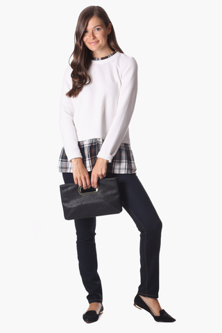 Nina Top in White Star with Plaid