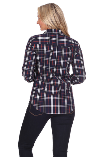 Jewel Pointe Tunic in Navy Plaid