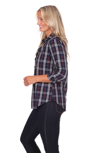 Jewel Pointe Tunic in Navy Plaid