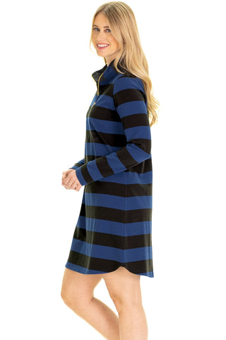 The Sawyer Dress in Oxford Blue & Black Stripe