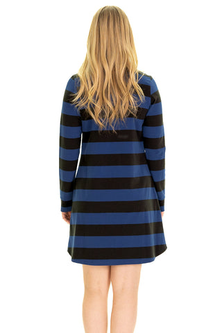 The Sawyer Dress in Oxford Blue & Black Stripe