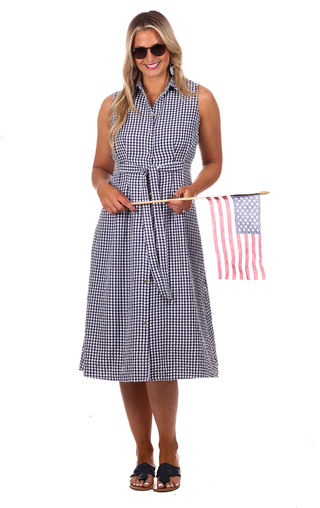 Shiloh Dress in Navy Textured Gingham