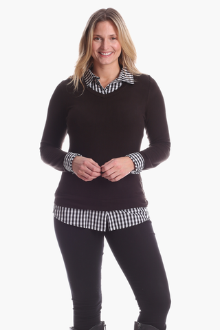 Sloane Top in Black with Gingham