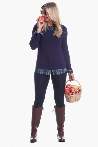 Sloane Top in Navy with Navy & Green Plaid