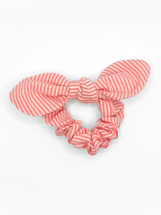 The Tay Bow Scrunchy - Neon Coral Seersucker