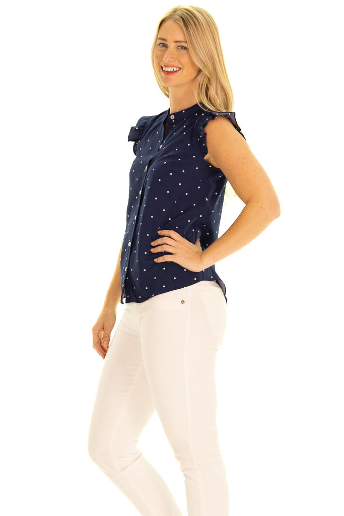 Ruffle Sleeve Button Down Shirt 