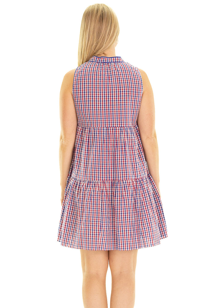 Navy and Red Summer Gingham Dress