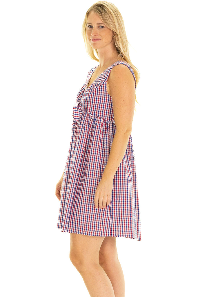 Navy and Red Sleeveless Gingham Dress