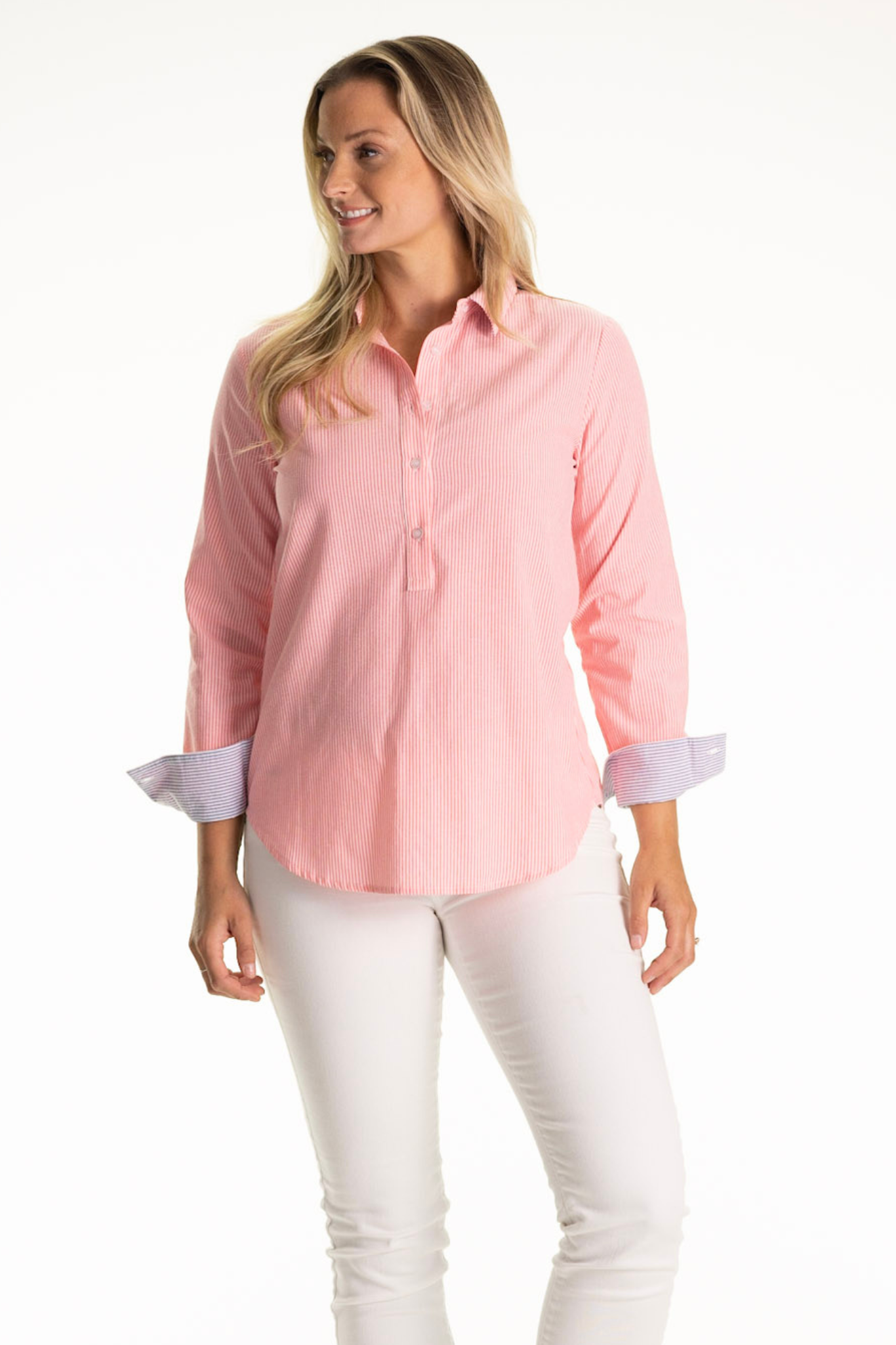 neon coral dress shirt Tailored / Slim Fit Mens Pink Coral Dress Shirt Wrinkle-Free Spread Collar AZAR