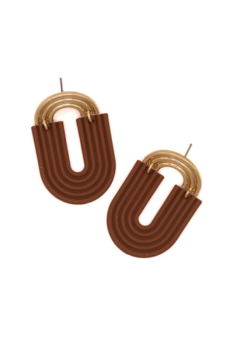 Sophee Open Frame Arches Earring in Brown & Gold