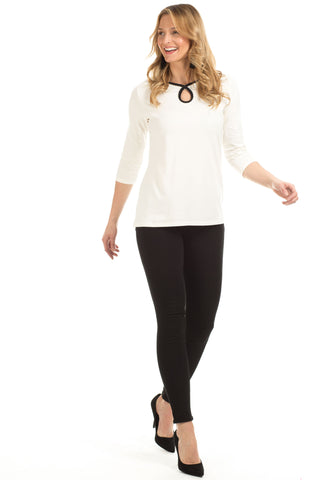Whitney Keyhole Top in Ivory with Black